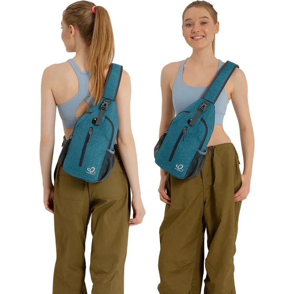 Men Teal Blue Crossbody Sling Backpack Sling Bag Travel Hiking Chest Bag Daypack